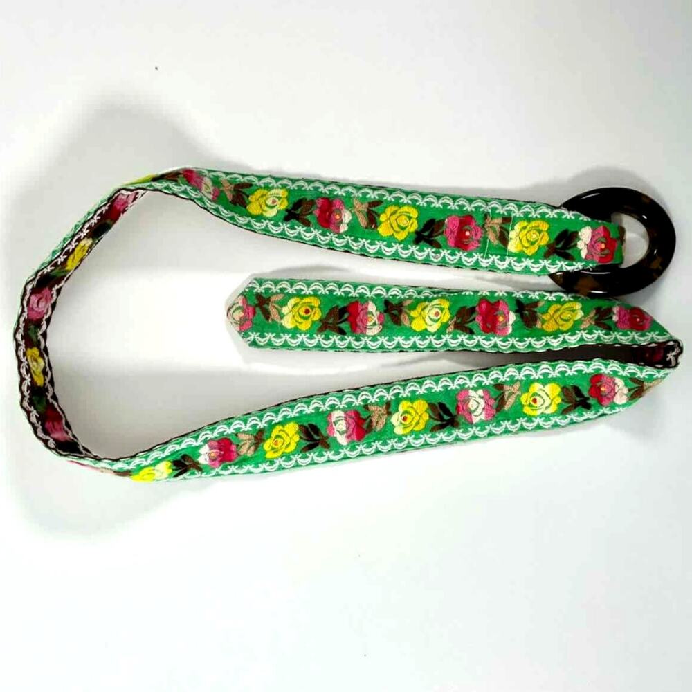 Hadley Pollet Green and Brown Floral Embroidered Reversible Belt - Size S - Picture 7 of 7